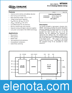 Zarlink Semiconductor MT8806 datasheet