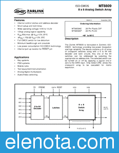 Zarlink Semiconductor MT8809 datasheet