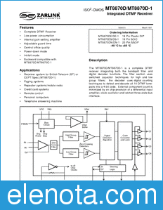 Zarlink Semiconductor MT8870D datasheet