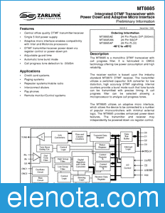 Zarlink Semiconductor MT8885 datasheet