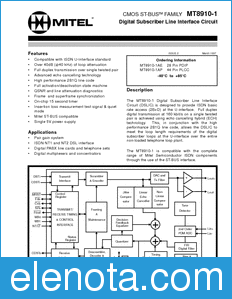 Zarlink Semiconductor MT8910-1 datasheet