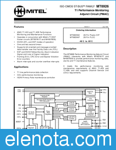 Zarlink Semiconductor MT8926 datasheet