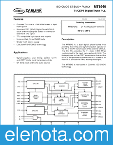 Zarlink Semiconductor MT8940 datasheet
