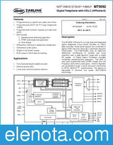 Zarlink Semiconductor MT9092 datasheet
