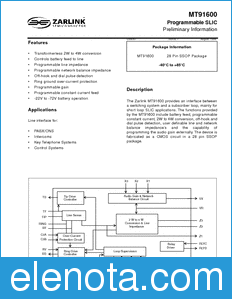 Zarlink Semiconductor MT91600 datasheet