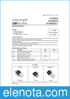 International Rectifier MUR820 datasheet