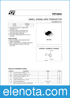 STMicroelectronics PZT3904 datasheet