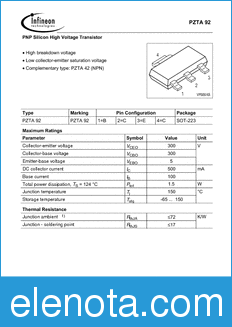 Infineon PZTA92 datasheet