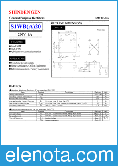 Shindengen S1WBA20S datasheet