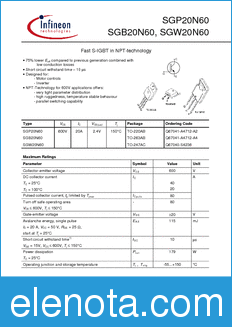 Infineon SGP20N60 datasheet