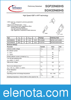 Infineon SGW20N60HS datasheet