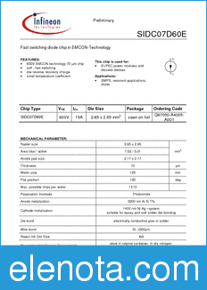 Infineon SIDC07D60E datasheet