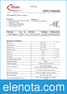 Infineon SIPC14N60S5 datasheet
