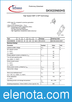 Infineon SKW20N60HS datasheet