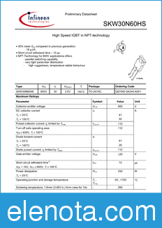 Infineon SKW30N60HS datasheet