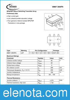 Infineon SMBT3904PN datasheet