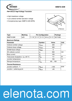 Infineon SMBTA92M datasheet