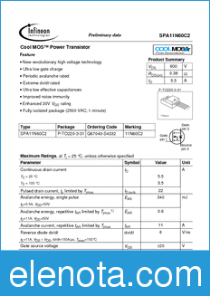 Infineon SPA11N60C2 datasheet