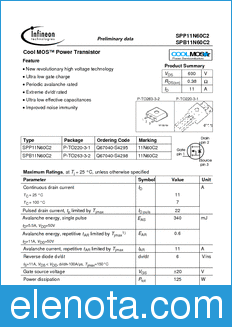 Infineon SPB11N60C2 datasheet