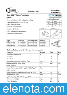 Infineon SPB20N60C2 datasheet