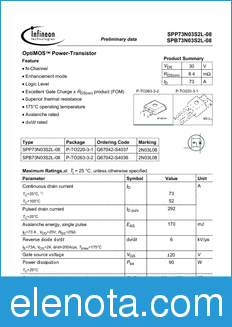 Infineon SPB73N03S2L-08 datasheet