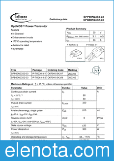 Infineon SPB80N03S2-03 datasheet
