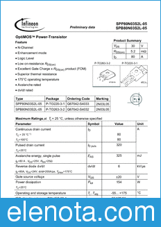 Infineon SPB80N03S2L-05 datasheet