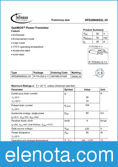 Infineon SPD26N06S2L-35 datasheet
