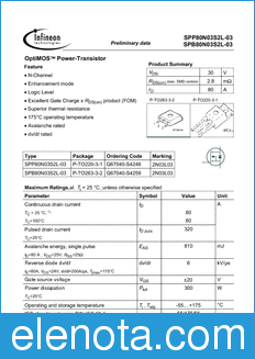 Infineon SPI80N03S2L-03 datasheet