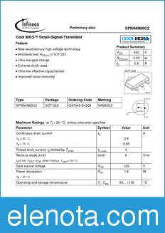 Infineon SPN04N60C2 datasheet