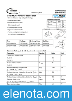 Infineon SPP03N60S5 datasheet