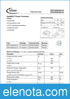 Infineon SPP100N03S2-03 datasheet