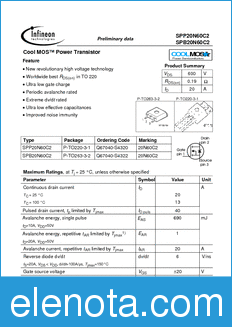 Infineon SPP20N60C2 datasheet