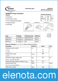 Infineon SPP47N10 datasheet