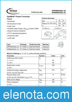 Infineon SPP80N03S2L-03 datasheet