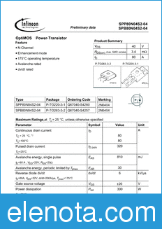 Infineon SPP80N04S2-04 datasheet