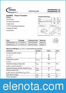 Infineon SPP80N04S2L-03 datasheet