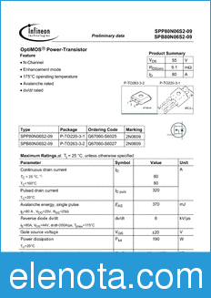 Infineon SPP80N06S2-09 datasheet