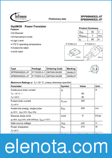 Infineon SPP80N06S2L-07 datasheet