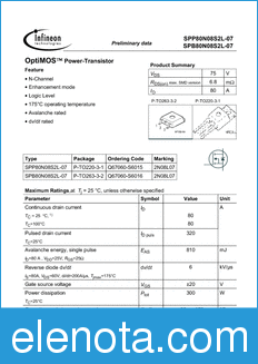 Infineon SPP80N08S2L-07 datasheet