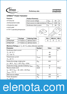 Infineon SPP80P06P datasheet