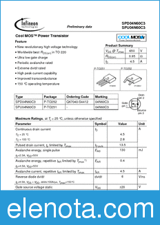 Infineon SPU04N60C3 datasheet