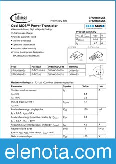 Infineon SPU04N60S5 datasheet