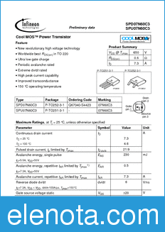 Infineon SPU07N60C3 datasheet