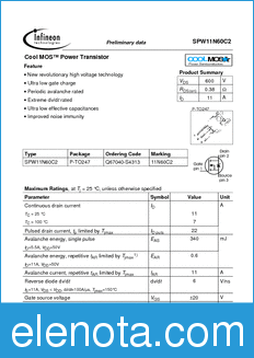 Infineon SPW11N60C2 datasheet