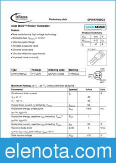 Infineon SPW47N60C2 datasheet