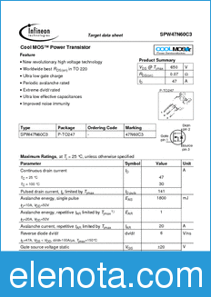 Infineon SPW47N60C3 datasheet