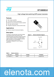 STMicroelectronics ST13003D-K datasheet