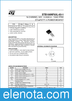 STMicroelectronics STB100NF03L-03-1 datasheet