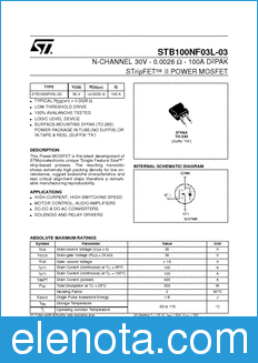 STMicroelectronics STB100NF03L-03 datasheet